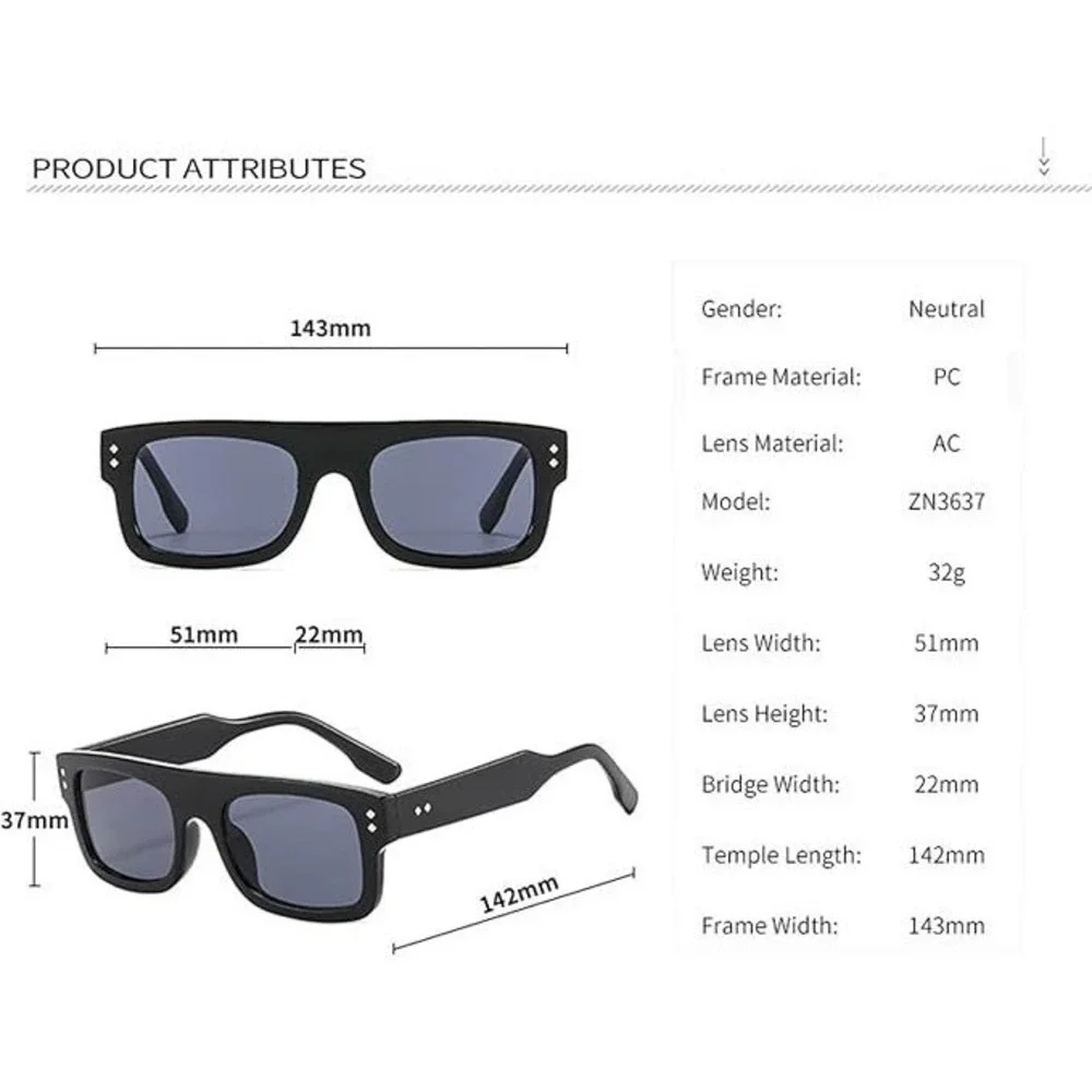 2025 Square Black Sunglasses 80's 90's Street Style Neutral Luxury‎ UV400 Lentes